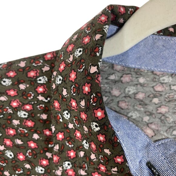 Lands End Floral Print Long Sleeve Polo Shirt Women S Brown Classic Preppy - Picture 3 of 8